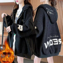 (L, black) Double-Sided Velvet Lamb Wool Coat Women's Tide ins Autumn and Winter Fleece Sweater 2022 New Thickened Cardigan Top Clothes X06