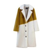 (S, white,yellow) Imitation Fur Patchwork Suit Collar Warm Coat New Thickened Long Fur Coat For Women Winter Warm Faxu Fur Coat