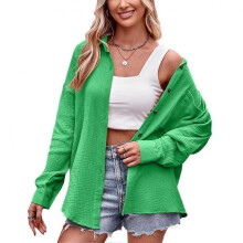 (XXL, green) JKASHDK Women's Fashion Casual Autumn Winter Solid Color Print Long Sleeve POLO Neck Blouses & Shirts