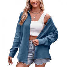 (XL, blue) JKASHDK Women's Fashion Casual Autumn Winter Solid Color Print Long Sleeve POLO Neck Blouses & Shirts