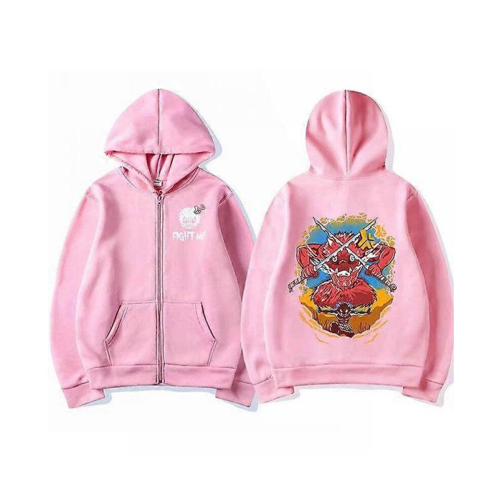 (XXL,pink)Anime Demon Slayer Zipper Hoodies Kimetsu No Yaiba Funny Boar Head Inosuke Zip Up Hooded Sweatshirts Long Sleeves Hoodies Mens Coats Jackets