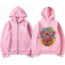 (L, pink) Anime Demon Slayer Zipper Hoodies Kimetsu No Yaiba Funny Boar Head Inosuke Zip Up Hooded Sweatshirts Long Sleeves Hoodies Mens Coats Jackets