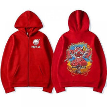 (M, red) Anime Demon Slayer Zipper Hoodies Kimetsu No Yaiba Funny Boar Head Inosuke Zip Up Hooded Sweatshirts Long Sleeves Hoodies Mens Coats Jackets