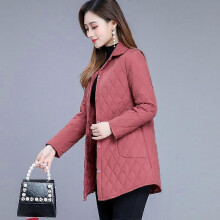 (L, brick red) Women Cotton-padded Tops Mother Coat Autumn Winter Warm Thin Quilted Jacket Long-sleeved Jacket Parkas Mid-length Slim Fit Middle Age
