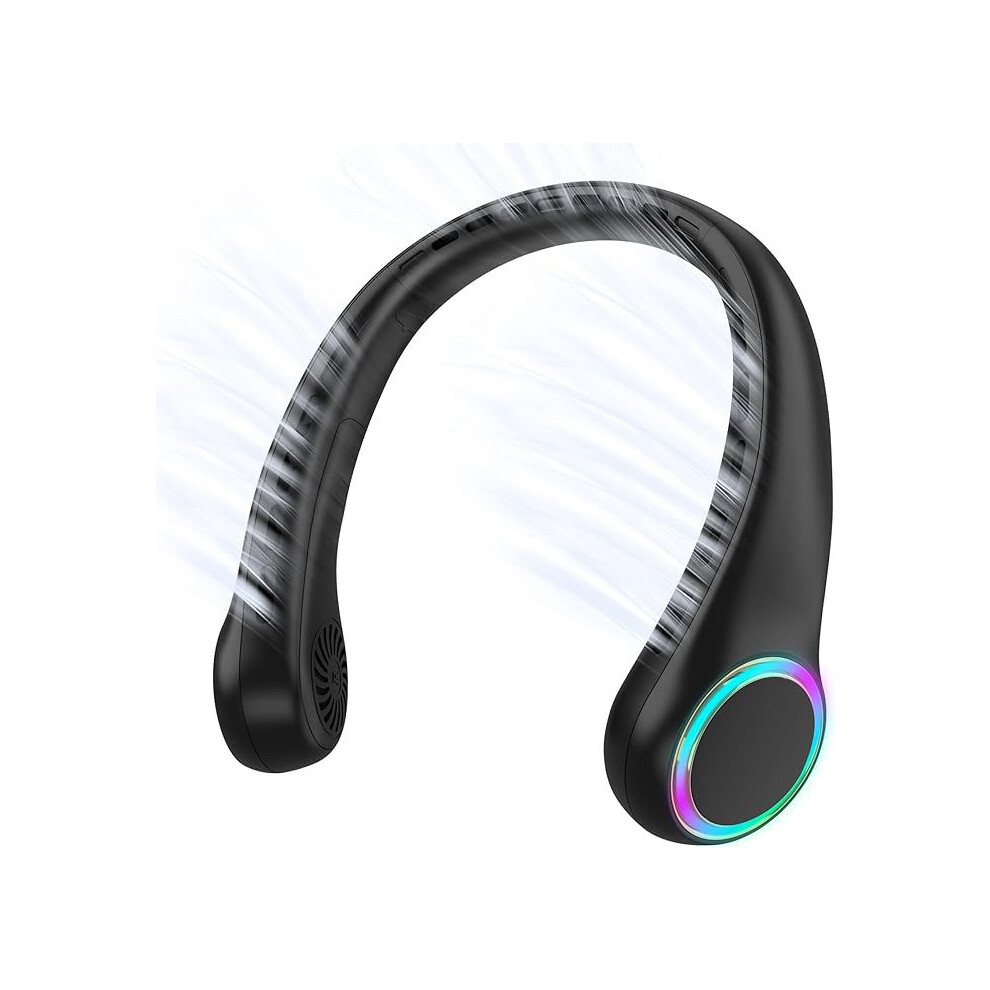 (Black) Bladeless Neck Fan, Portable Neck Fan, Cooling Hanging Neck Fan, 4000mAh Mini Cooling Fan, Personal Neck Fans Rechargeable with 3 Speeds LED L-image-OPC-PHMYYWW-NEW