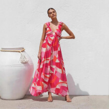 (S, red) Women's Boho Floral Beach Dress Sleeveless Summer Deep V Neck Maxi Dress Casual Smocked Flowy A-Line Sundress Party Long Dresses for Women