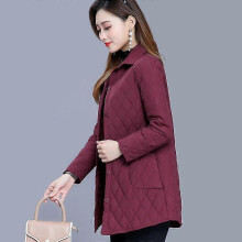 (XXXL, maroon) Women Cotton-padded Tops Mother Coat Autumn Winter Warm Thin Quilted Jacket Long-sleeved Jacket Parkas Mid-length Slim Fit Middle Age