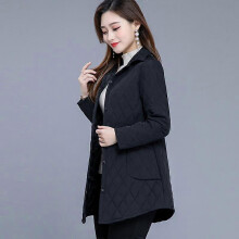 (XL, black) Women Cotton-padded Tops Mother Coat Autumn Winter Warm Thin Quilted Jacket Long-sleeved Jacket Parkas Mid-length Slim Fit Middle Age