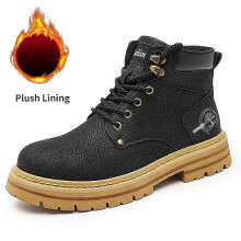 (44, navy blue) Fashion Men's Mid Top Boots Casual Leather Shoes