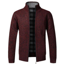 (XXL, red) Men's Knitted Thick Cardigan Sweater Jacket Fall and Winter Warm Cardigan Zipper Sweater Jacket