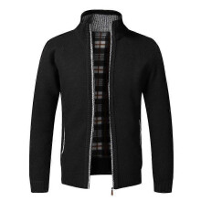 (XXL, black) Men's Knitted Thick Cardigan Sweater Jacket Fall and Winter Warm Cardigan Zipper Sweater Jacket