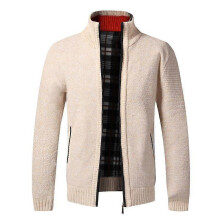 (M, white) Men's Knitted Thick Cardigan Sweater Jacket Fall and Winter Warm Cardigan Zipper Sweater Jacket