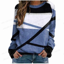 (XXS, blue) Autumn Winter Geometric Print Women Hoodie Color Block Sweats Harajuku Sweatshirt Coats Womens Clothing