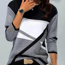 (XS, black) Autumn Winter Geometric Print Women Hoodie Color Block Sweats Harajuku Sweatshirt Coats Womens Clothing