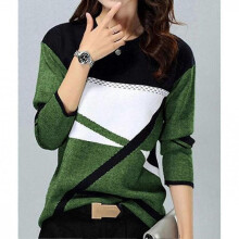(L, green) Autumn Winter Geometric Print Women Hoodie Color Block Sweats Harajuku Sweatshirt Coats Womens Clothing