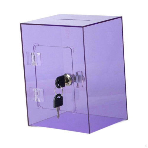 (violet) Acrylic Money Saving Box Locking Transparent Savings Jar