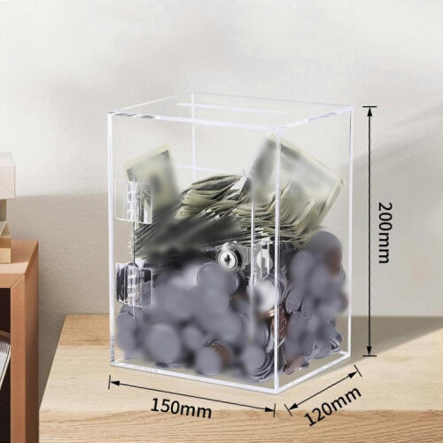 (violet) Acrylic Money Saving Box Locking Transparent Savings Jar 1