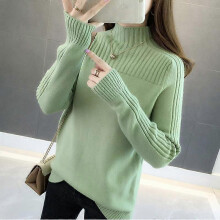 (S, light green) Half High Neck Korean Women's Pullover Long Sleeves Autumn Winter Solid Color Loose Fit Ladies Sweater