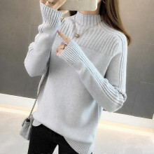 (S, apricot) Half High Neck Korean Women's Pullover Long Sleeves Autumn Winter Solid Color Loose Fit Ladies Sweater