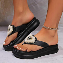 (37, black) 2024 Summer Fashion Casual Solid Color Flip Flop Women's Sandals Platform Bottom Open Toe Fashion Slippers