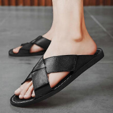 (EU:47, black) Men Slippers Handmade Simple Flats Gladiator Sandals Summer Roman Sandals Open Toe Beach Shoes Plus Size