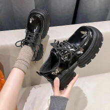 (39, black) New Pumps for Women Lace Up Solid Leather Oxford Shoes Woman Square Mid Heels Round Toe Butterfly Knot Platform Shoes