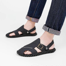 (EU:42, black) Men Sandals Black Leather Gladiator Sandals Outdoor Summer Roman Sandals for Men Beach Shoes Plus Size