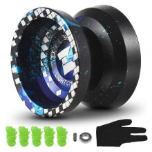 (Black and Blue) Professional Yoyo Ball Aluminum Alloy Responsive YoYo with Unresponsive Bearing for Professionals Beginners