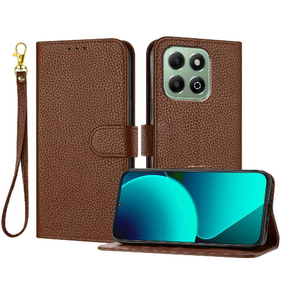 (Brown) Phone Case For Honor X6b Flip Folio Pu Lether Litchi Pattern Card Slots Holder Wallet Brown 764563610051
