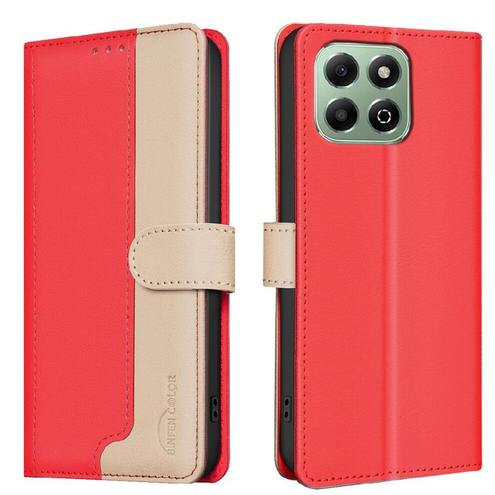 (Red) Flip Case For Honor X6b Card Slots Holder Shockproof Tpu Inner Shell Rfid Blocking Flip Folio Kickstand Red 764563610334