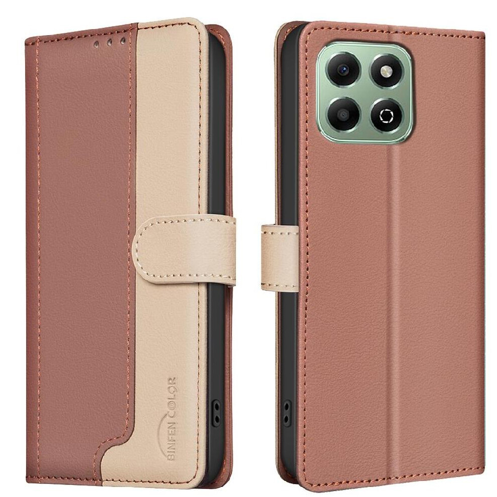 (Brown) Flip Case For Honor X6b Card Slots Holder Shockproof Tpu Inner Shell Rfid Blocking Flip Folio Kickstand Brown 764563610310
