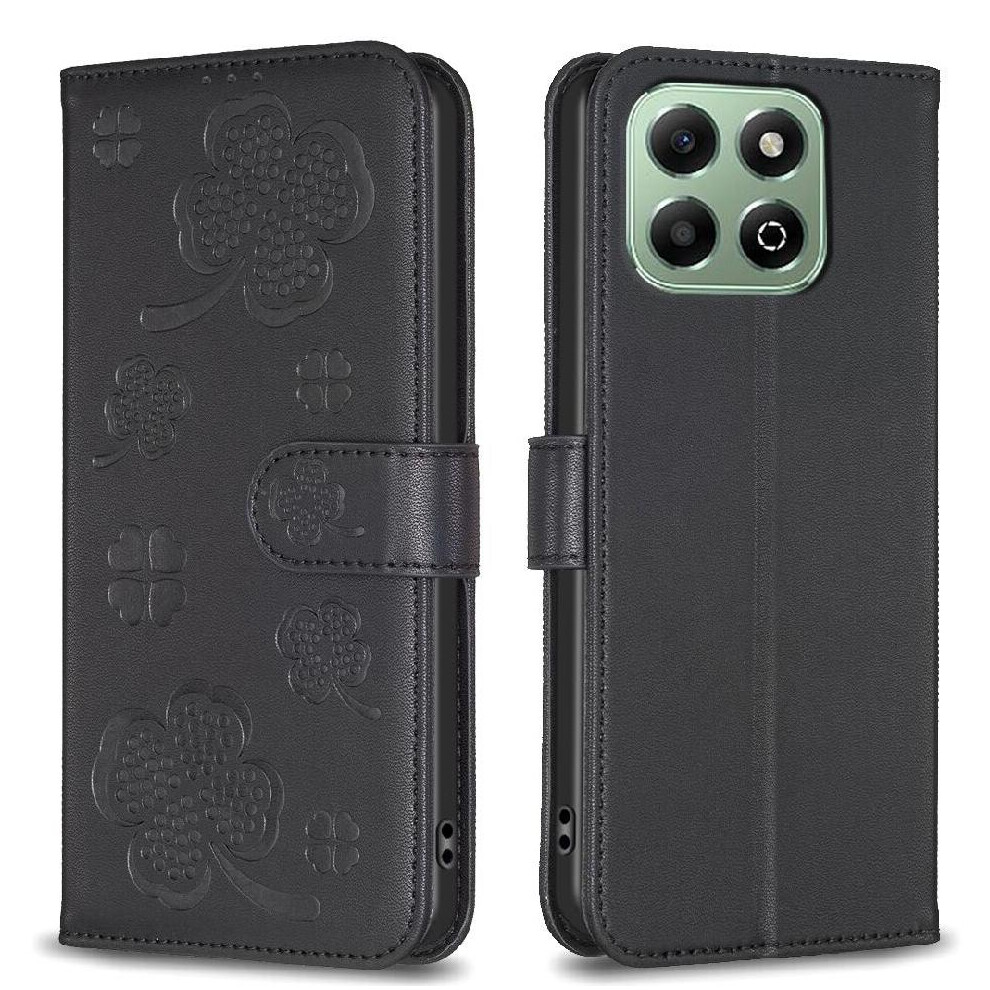 (Black) Flip Case For Honor X6b Pu Leather Card Slots Holder Kickstand Clover Flower Multi-Color Wallet Black 764563610372
