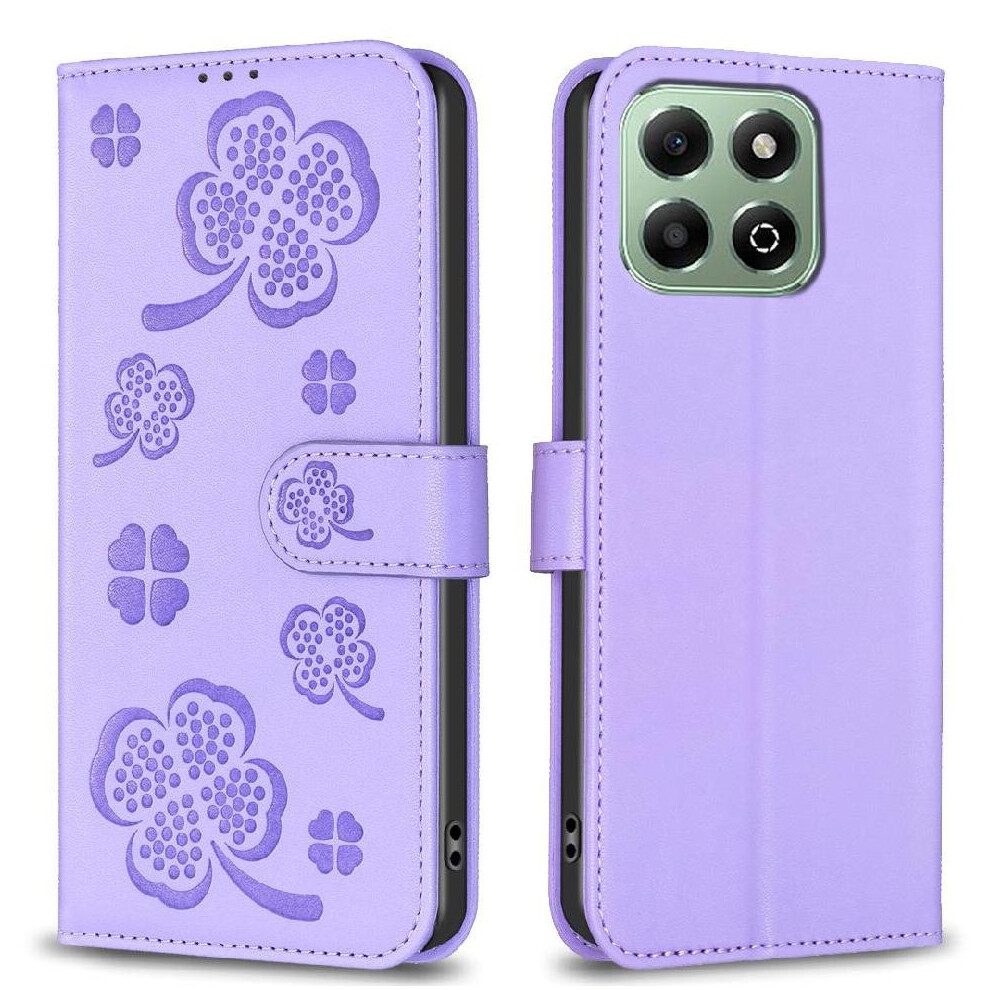 (Purple) Flip Case For Honor X6b Pu Leather Card Slots Holder Kickstand Clover Flower Multi-Color Wallet Purple 764563610389