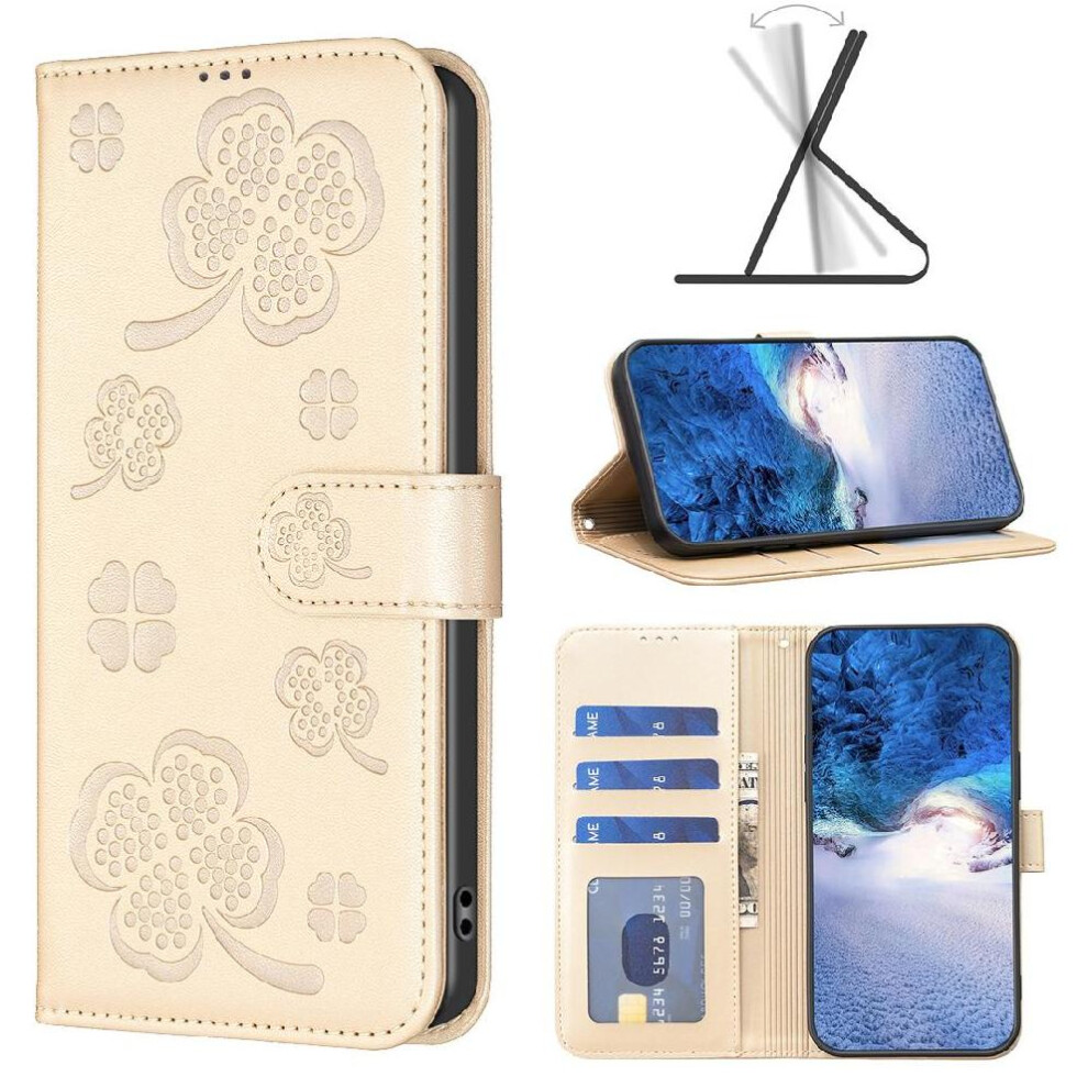 (Gold) Flip Case For Honor X6b Pu Leather Card Slots Holder Kickstand Clover Flower Multi-Color Wallet Gold 764563610396