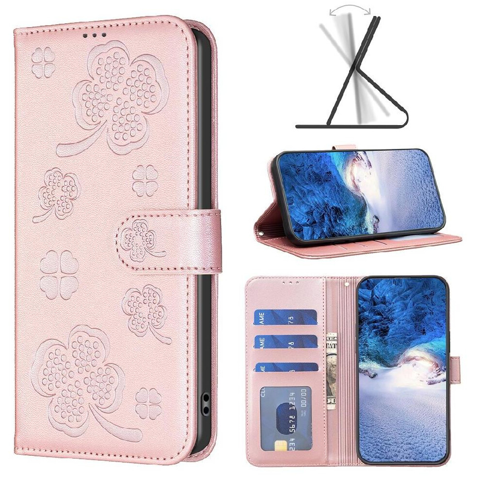 (Pink) Flip Case For Honor X6b Pu Leather Card Slots Holder Kickstand Clover Flower Multi-Color Wallet Pink 764563610402