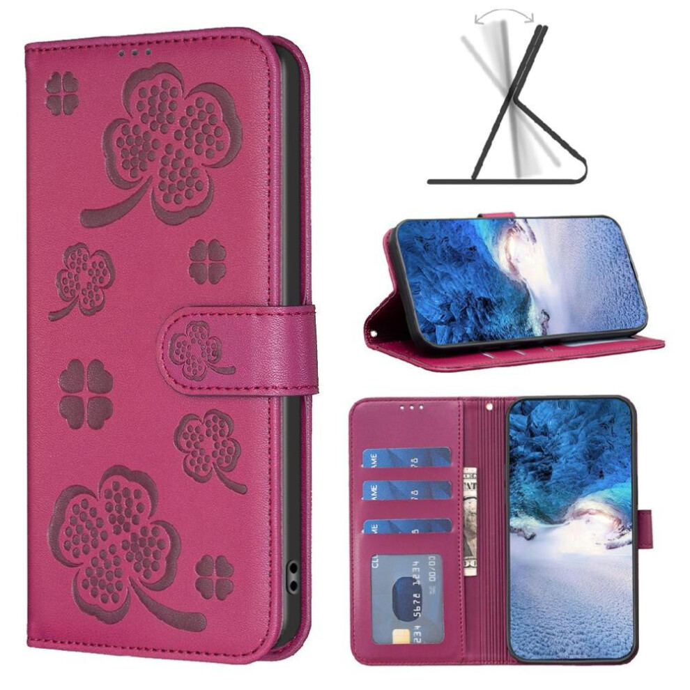 (Red) Flip Case For Honor X6b Pu Leather Card Slots Holder Kickstand Clover Flower Multi-Color Wallet Red 764563610358