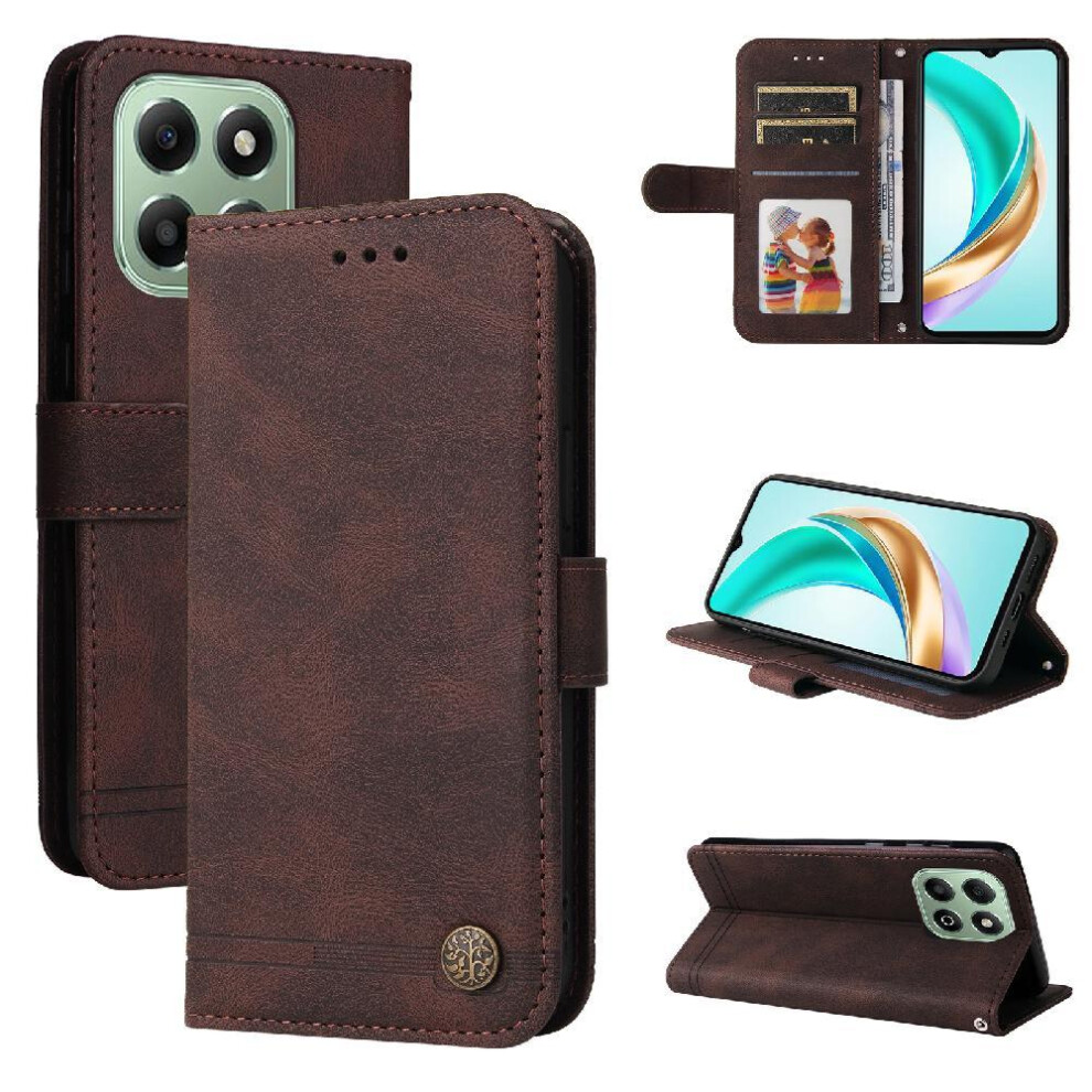 (Brown) Flip Case For Honor X6b 4G Short Strap Card Slot Holders Long Strap Shockproof Wallet Brown 764563610679