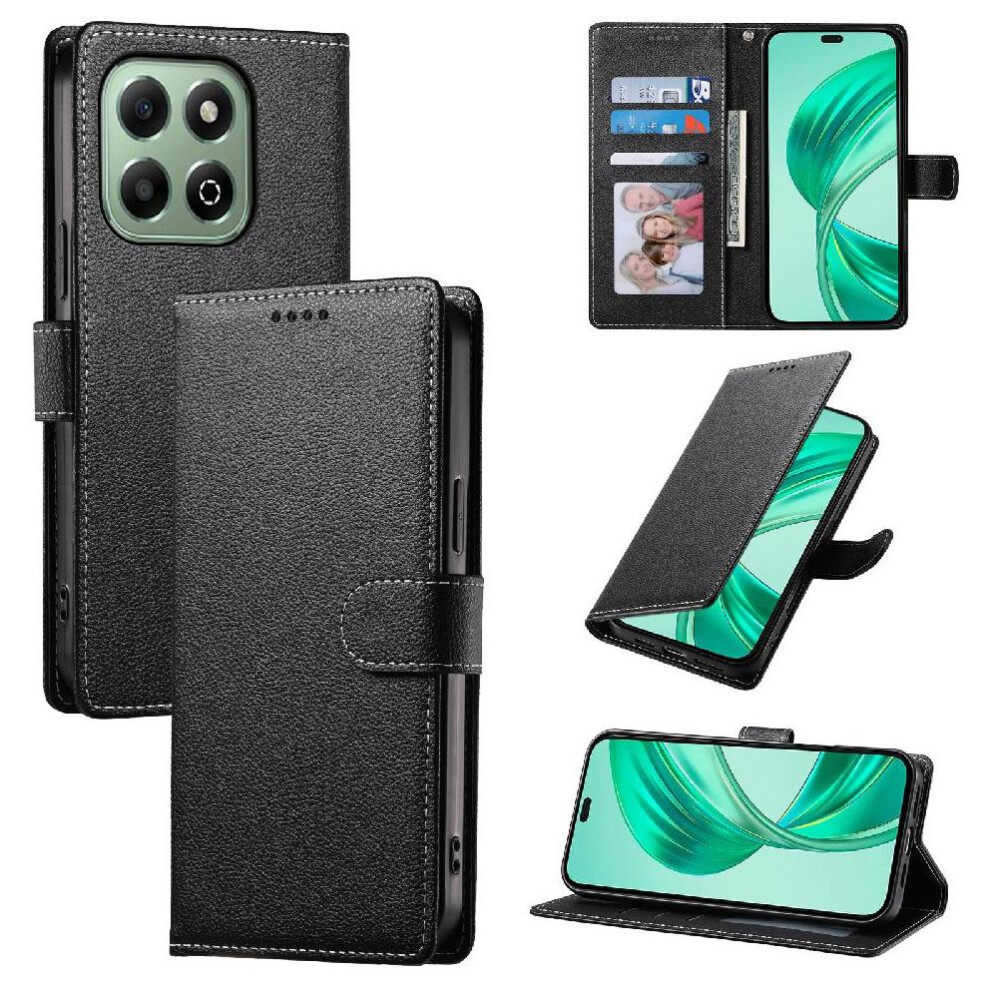 (Black) Case For Honor X6b 4G Shockproof Daily Use Card Slots Magnetic Closure Black 764563610785