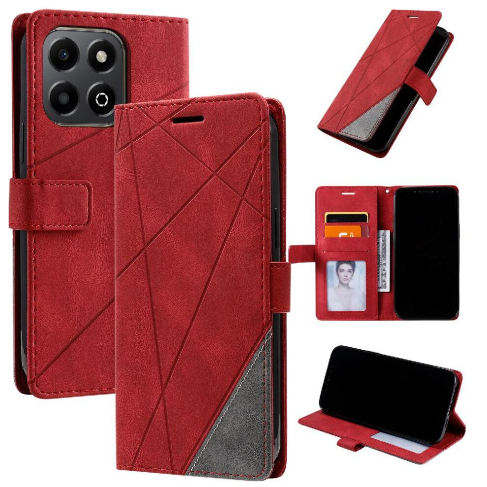 (Red) Case For Honor X6b 4G Wallet Flip Folio Card Holder Kickstand Pu Leather Magnetic Shockproof Red 764563611225