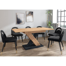 Furneo Modern Dining Table Extendable 120-160cm Oak & Black Concrete Effect Enzo 01