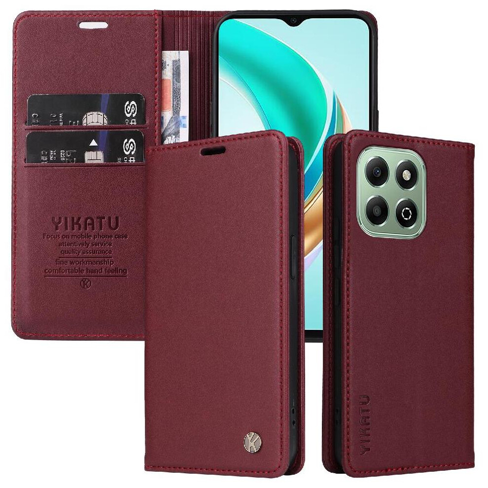 (Red) Flip Case For Honor X6b Strong Magnetic Attraction Faux Leather And Full Matte Tpu And Stand Functionality With Card Slots Red 764563611935