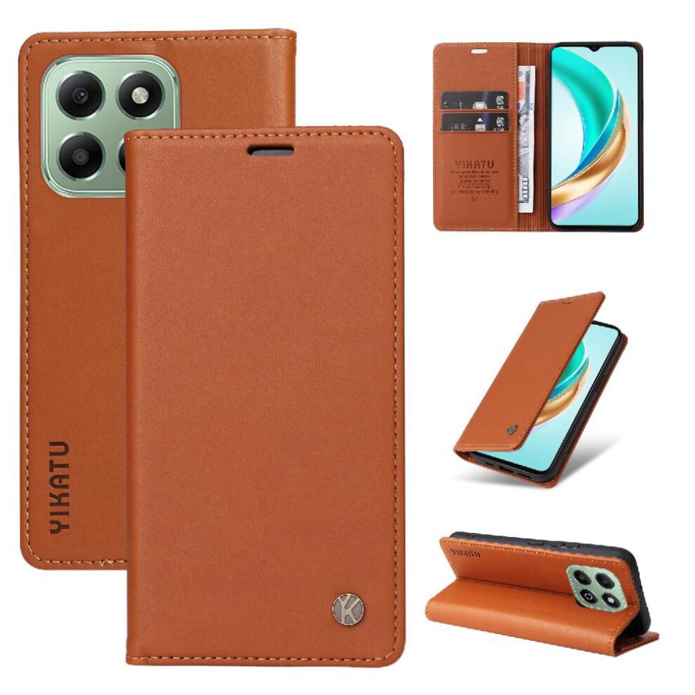 (Brown) Flip Case For Honor X6b Strong Magnetic Attraction Faux Leather And Full Matte Tpu And Stand Functionality With Card Slots Brown 764563611942