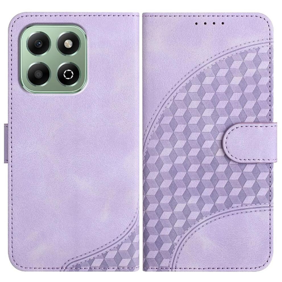 (Purple) Flip Case For Honor X6b Geometric Pattern Pu Leather Flip Cover Magnetic Card Holder Shockproof Leather Case Flip Business Purple 764563612918