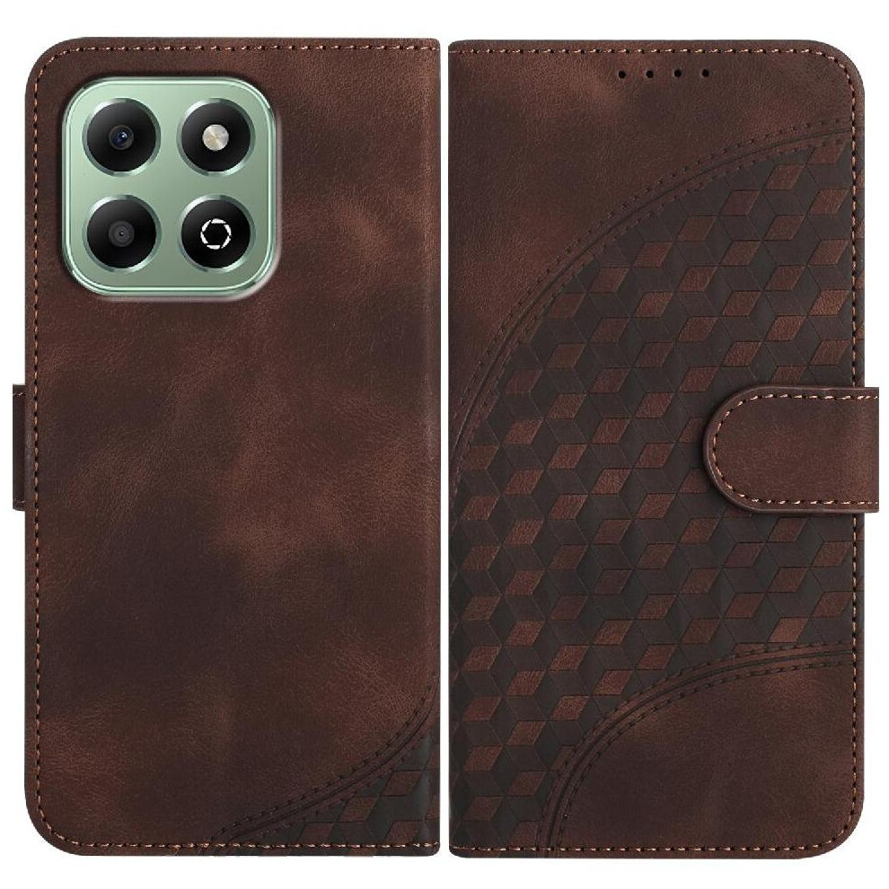 (Brown) Flip Case For Honor X6b Geometric Pattern Pu Leather Flip Cover Magnetic Card Holder Shockproof Leather Case Flip Business Brown 764563612987