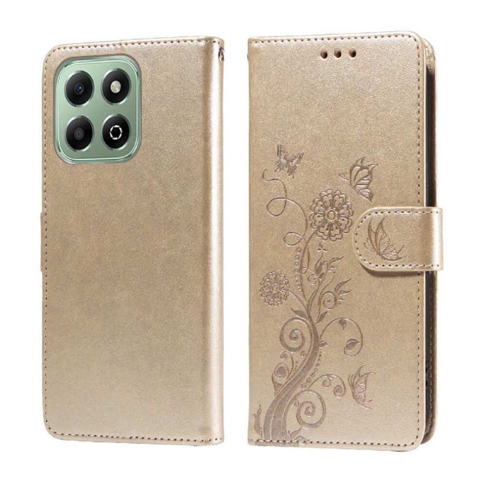 (Gold) Flip Case For Honor X6b Leather Cardslots Flower Flip Gold 764563613021