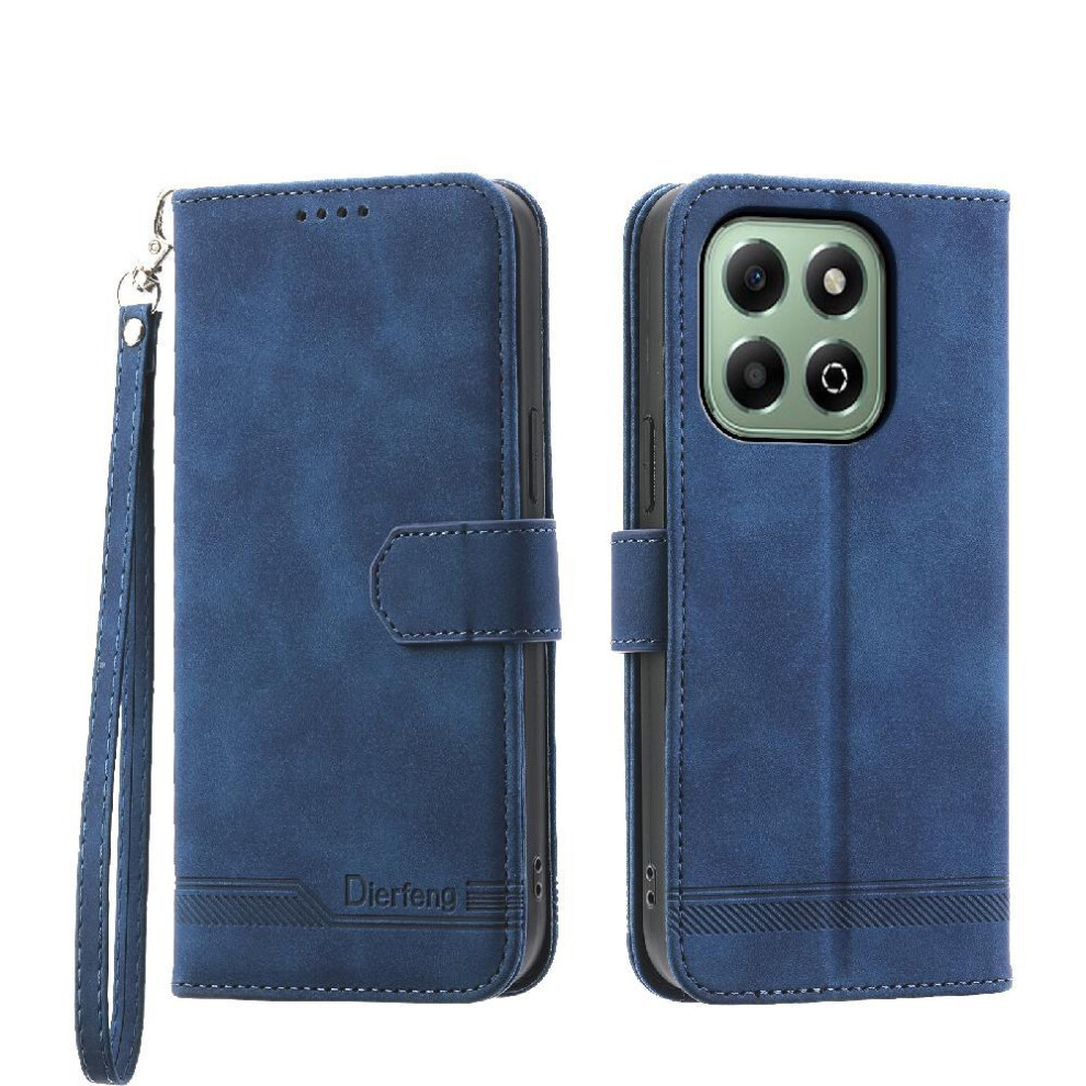 (Blue) Flip Case For Honor X6b Cash Pocket Wristband Card Slots Magnetic Closure Premium Blue 764563613465