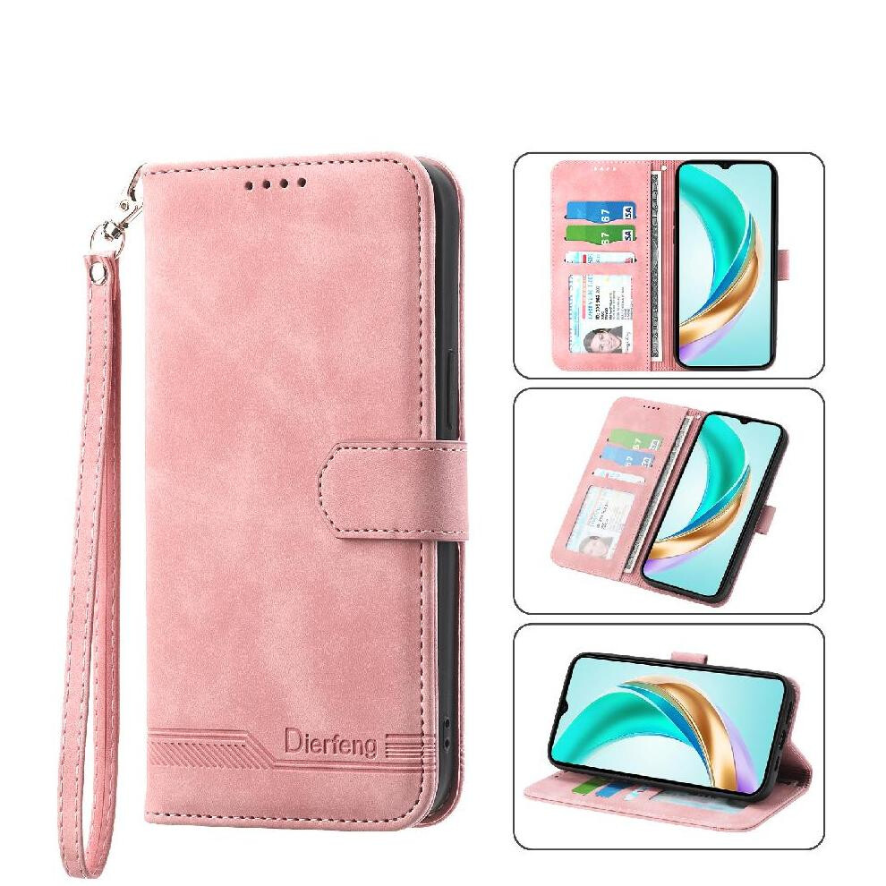 (Pink) Flip Case For Honor X6b Cash Pocket Wristband Card Slots Magnetic Closure Premium Pink 764563613434
