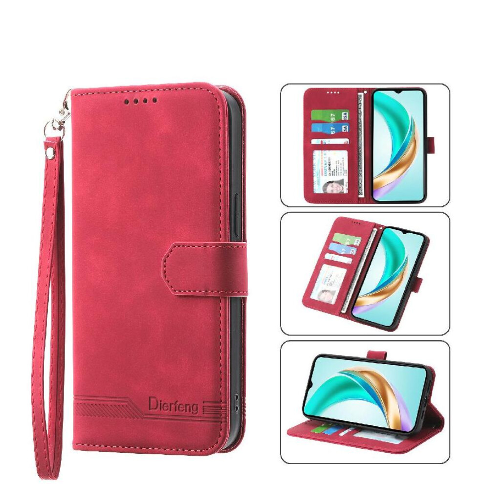 (Red) Flip Case For Honor X6b Cash Pocket Wristband Card Slots Magnetic Closure Premium Red 764563613441