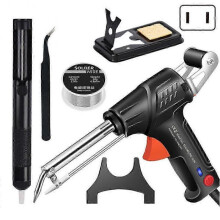 (US plug, BK Externally heated) Electric Soldering Kit Manual Auto Feeding Tin Solder Machine for Repairs Home DIY