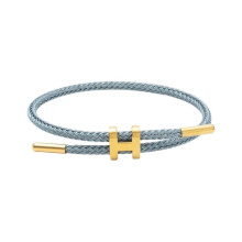 (Light blue) Elegant Gold Plated H Buckle Bracelet with Adjustable Design Sturdy Stainless Steel Wire Wristband for Trendsetters Light pink